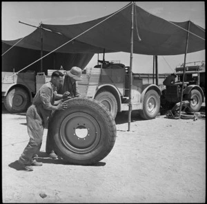 Showing large size of captured Italian tyre, Egypt