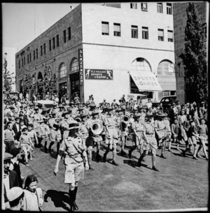 2 NZEF Base Band marching through Jerusalem, World War II