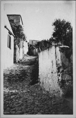Narrow street on Crete - the scene of fierce fighting, World War II
