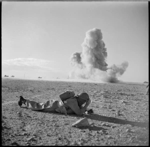 A mine exploding during manoeuvres, Egypt