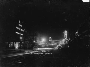 Queen Street, Auckland, illuminated in celebration of peace after World War I