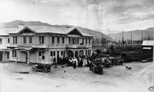 Crowd outside the Commercial Hotel, Murchison