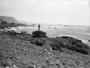 Beach between Cape Terawhiti and Sinclair Head, Wellington, and debris washed up after the wreck of the Penguin