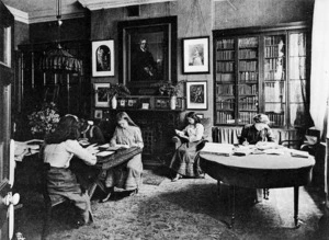 Pupils of Queens College, Harley Street, study in the college library