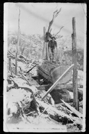 Pit sawing timber at Awatere, Rangitikei district, for Colenso Bridge