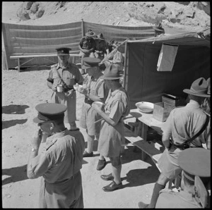 Official party having morning tea at the mobile surgical unit, Egypt