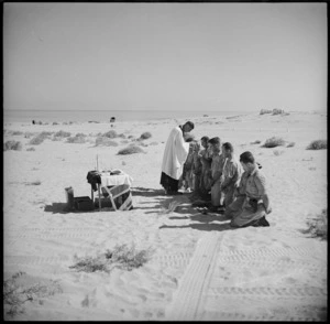Communion service early morning in the desert, Baggush, World War II