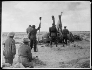 British artillery shelling enemy positions, Western Desert