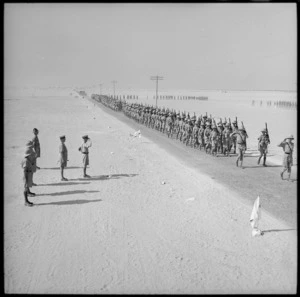 4 NZ Infantry Brigade marches past Brigadier Edward Puttick at Helwan