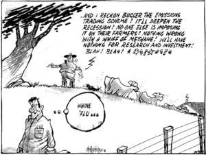 "Whine 'flu ..." "..and I reckon bugger the Emissions Trading Scheme! It'll deepen the recession!...." 11 May 2009