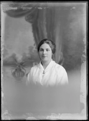 Head-and-shoulders studio portrait of an unidentified woman, possibly Christchurch district