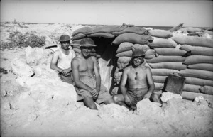 World War II troops in a dug-out, Libya
