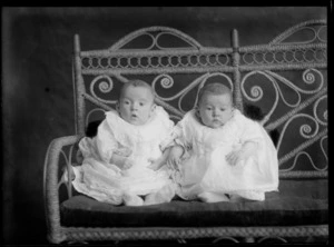 Unidentified studio [family?] portrait, possibly of twin babies, Christchurch