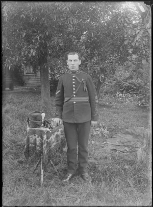 Outdoors portrait of an unidentified Lance Bombardier of the Royal Artillery