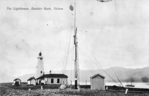 Nelson Lighthouse and radio mast, Boulder Bank, Nelson