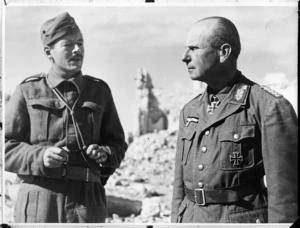 General Johann Theodor von Ravenstein with a British staff officer at Tobruk, Libya, during World War II