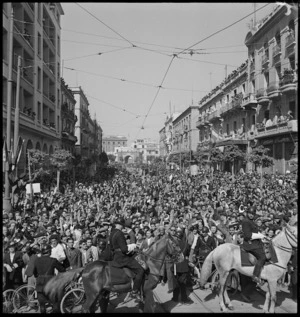 Crowded street scene in Tunis following defeat of Axis troops - Photograph taken by M D Elias