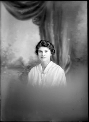 Head and shoulders studio portrait of unidentified young woman, probably Christchurch district