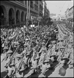English troops marching through the streets of Tunis - Photograph taken by M D Elias
