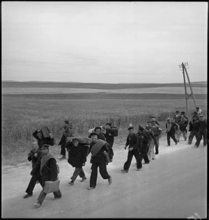 Axis sailors on the march back to POW cages, Tunisia - Photograph taken by M D Elias