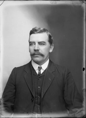 Studio portrait of unidentified man, with moustache, probably Christchurch district