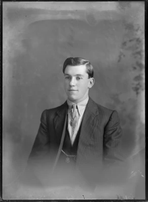 Head and shoulders studio portrait of unidentified young man, probably Christchurch district