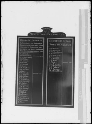 Roll of Honour Wall Plaque of the United Ancient Order of Druids, Mistletoe Lodge No.3 Christchurch, with members who served in World War I, Christchurch