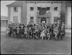 Hastings High School staff in front of building, Hawke's Bay District