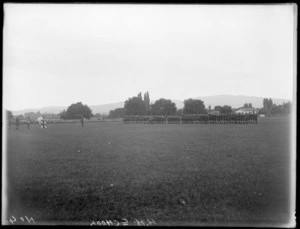 Hastings High School, boy cadets out on parade with rifles and flags, Hawke's Bay District