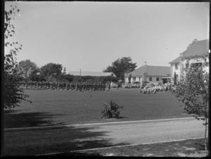 Hastings High School, boy cadets out on parade in front of girls and teachers, Hawke's Bay District