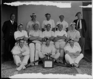 The Hastings RAOB cricket team with cup, Hawke's Bay District