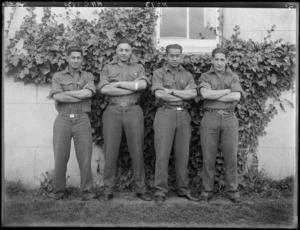 Four unidentified boys from Maori Agricultural College, Hastings, Hawke's Bay