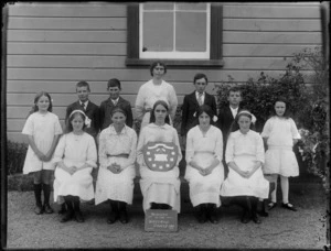 A group of unidentified boys and girls, winners of the Wanganui Shield, possibly Wanganui region
