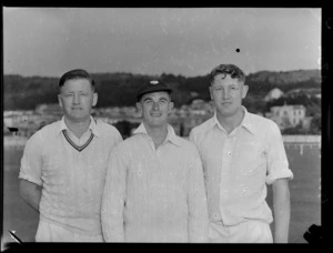 Members of Wellington Plunket Shield cricket eleven, from left, Mr Cook, Mr Beck, Mr Clark
