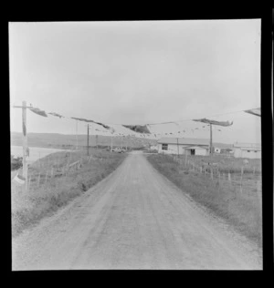 Flags flying across the road, Chatham Islands