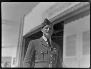 Flight Lieutenant GR Brabyn, pilot of a Gloster Meteor, at RNZAC Pageant, Dunedin