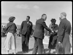 Governor-General Sir Bernard Freyberg with group of unidentified people, at RNZAC Pageant, Dunedin