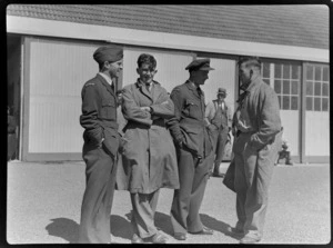 Flight Lieutenant SM Hope, left, with NA Frew, Flying Officer RJ Scott, and R MacDonald, at RNZAC Pageant, Dunedin