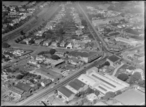 Industrial area, including Ray Vincent Service and C H Frankham joinery factory and timber yard, Newmarket, Auckland