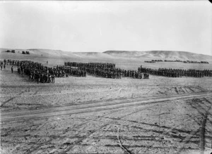Troops lined up for an Anzac Day service at El Saff, Egypt, during World War II