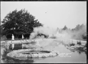 Malfroy Geyser and thermal pool in the grounds of the Government Sanatorium and Baths at Rotorua