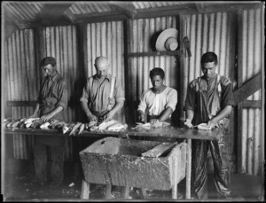 Workers in a fish processing factory, Far North district