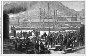 Illustrated Australian news :Landing immigrants at Lyttelton, N. Z. [1870s]