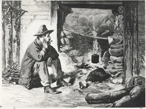 Cousins, Thomas Selby, 1840-1897 :Swagmen's hut on the Hokitika Road. 1875.