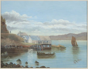 Bauchop, Maria, fl 1891-1910 :[Boatshed, Otago Harbour]. 1896.