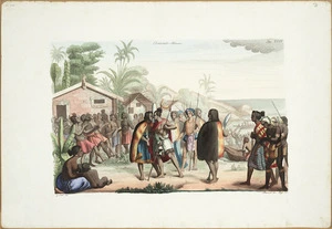 Casa, G., fl 1830s-1840s :Oceania-Polinesia [Meeting between Maori Rangitira] G Casa dis. A Bernati dir. Lago inc. Tav. XXXIV [1843]