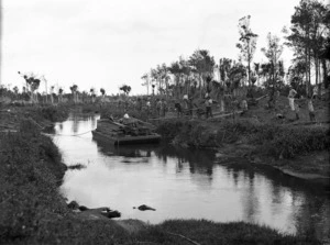 Widening Awanui River, Kaitaia, during the drainage of Kaitaia swamp