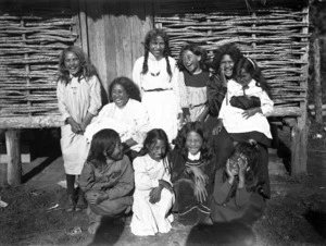 Group of unidentified Maori girls laughing