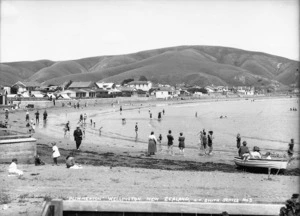 Looking across the beach at Plimmerton to the hills above the bay