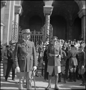 General Henri Giraud at parade in Tunis celebrating Axis defeat in North Africa, World War II - Photograph taken by M D Elias